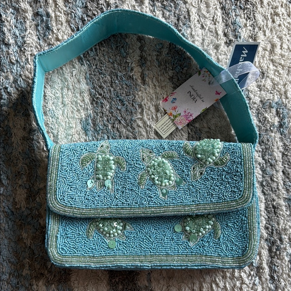 NWT Blue Turtle Beaded Shoulder Bag